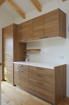 View of the kitchen storage side.   View of the kitchen storage side.